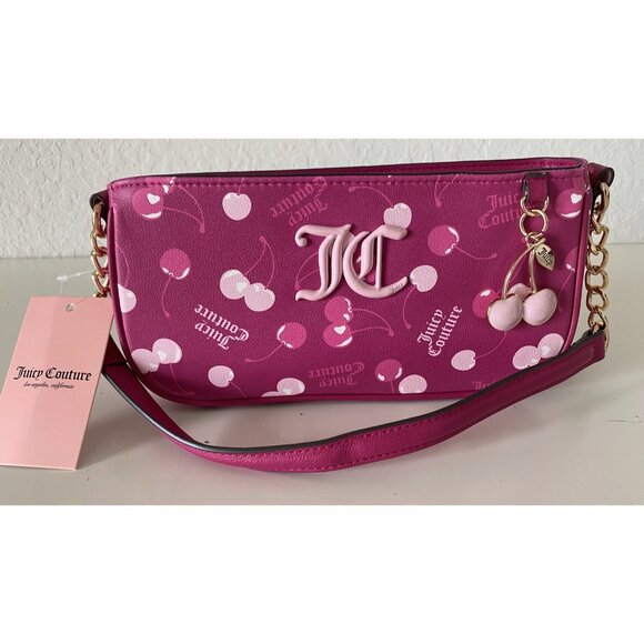 Juicy Couture Cherry On Top Shoulder Bag Raspberry Multi With Charm NEW - Picture 1 of 12